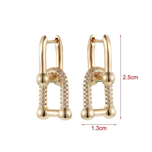 Anthro Crystal Horseshoe Mini Hinges U-Shaped 2-Dangle Drop Earrings Clear Dia - Picture 10 of 16